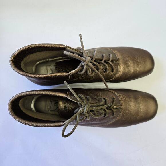 Ros Hommerson Vintage 80s Bronze Leather Ankle Boots 9.5N Metallic Booties - Picture 9 of 11